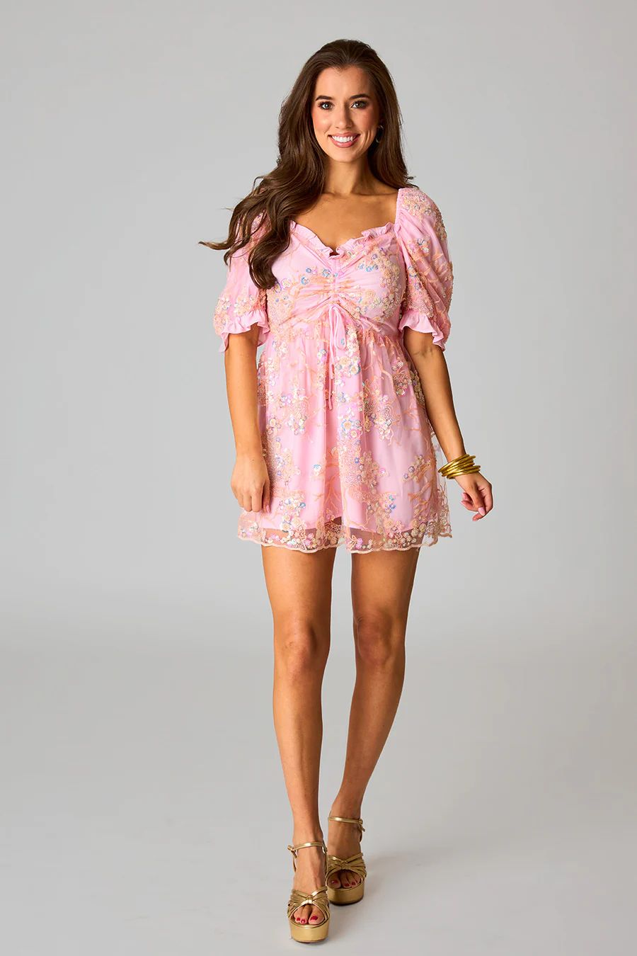 BuddyLove | Colby Puff Sleeve Mini Dress | Peaches N Cream | BuddyLove