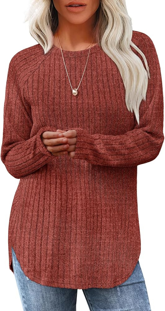 Saloogoe Long Sleeve Shirts for Women Tunic Tops for Women Loose Fit Dressy Crew Neck Pullover Ba... | Amazon (US)