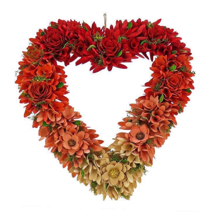 National Tree Company 22" Red Ombré Floral Valentine’s Heart Wreath | Target