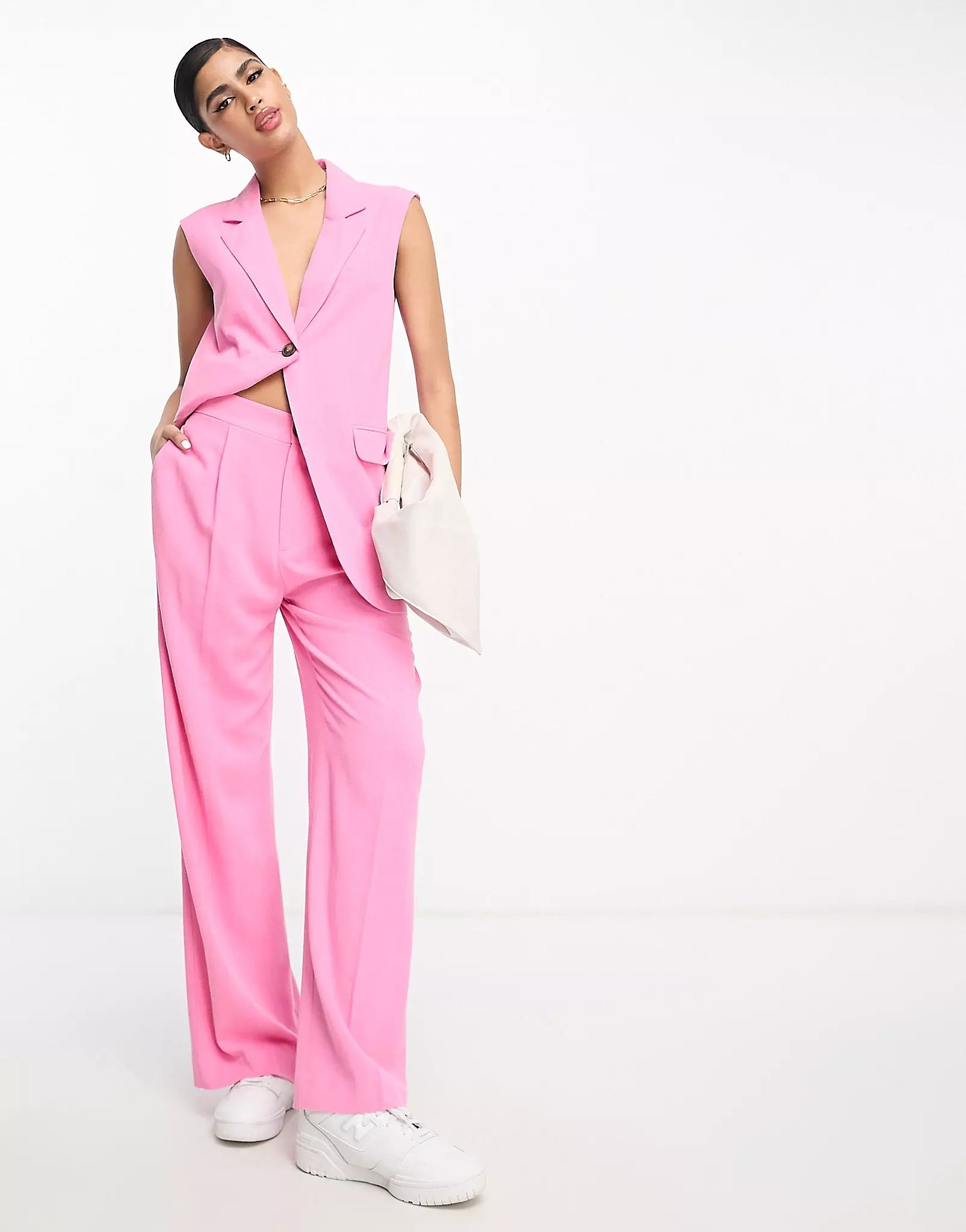ASOS DESIGN relaxed pants with linen in pink | ASOS (Global)
