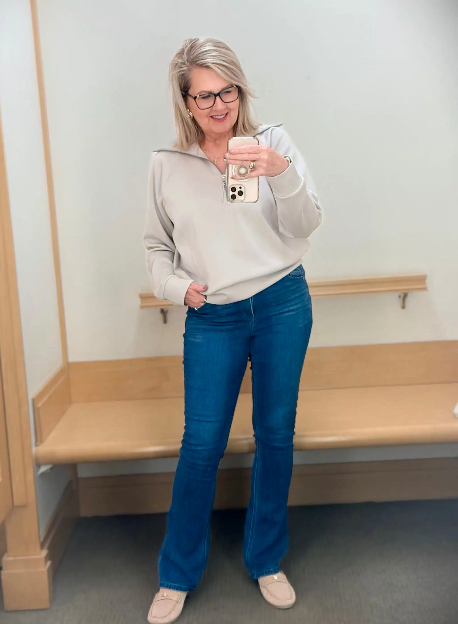 Casual shopping day outfit! My quarter zip is a large and straight leg jeans size 8. 

#LTKWorkwear #LTKTravel #LTKgrwm