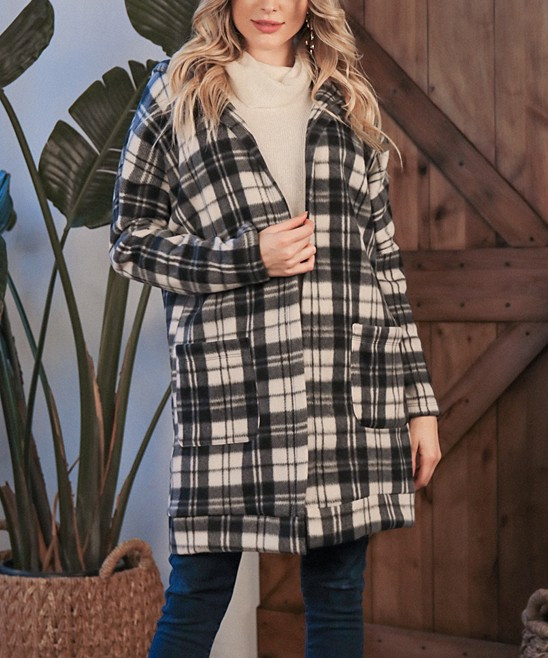 Milly Penzance Women's Non-Denim Casual Jackets BLACK - Black & White Plaid Hooded Coat | Zulily