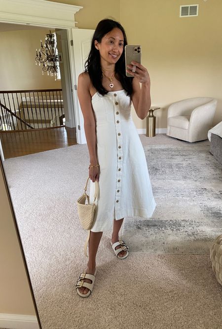 White dress. Summer dress. Vacation dress. Denim material with stretch. Adjustable straps. Elastic in back panel  Look and feels like a designer but budget friendly. True to size. Also comes in a regular denim blue color. 
Code NAOMI20 to save on charm necklace and bracelet  

Follow my shop @ahintofglameveryday on the @shop.LTK app to shop this post and get my exclusive app-only content!

#liketkit #LTKTravel #LTKFindsUnder50 #LTKOver40
@shop.ltk
https://liketk.it/4GA0T

#LTKOver40 #LTKStyleTip #LTKFindsUnder50