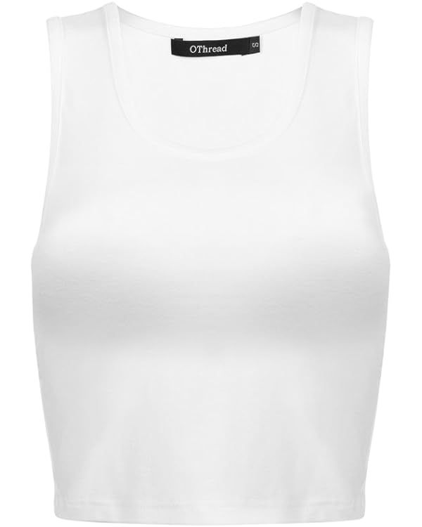 OThread & Co. Women's Basic Crop Tops Stretchy Casual Scoop Neck Sleeveless Crop Tank Top | Amazon (US)