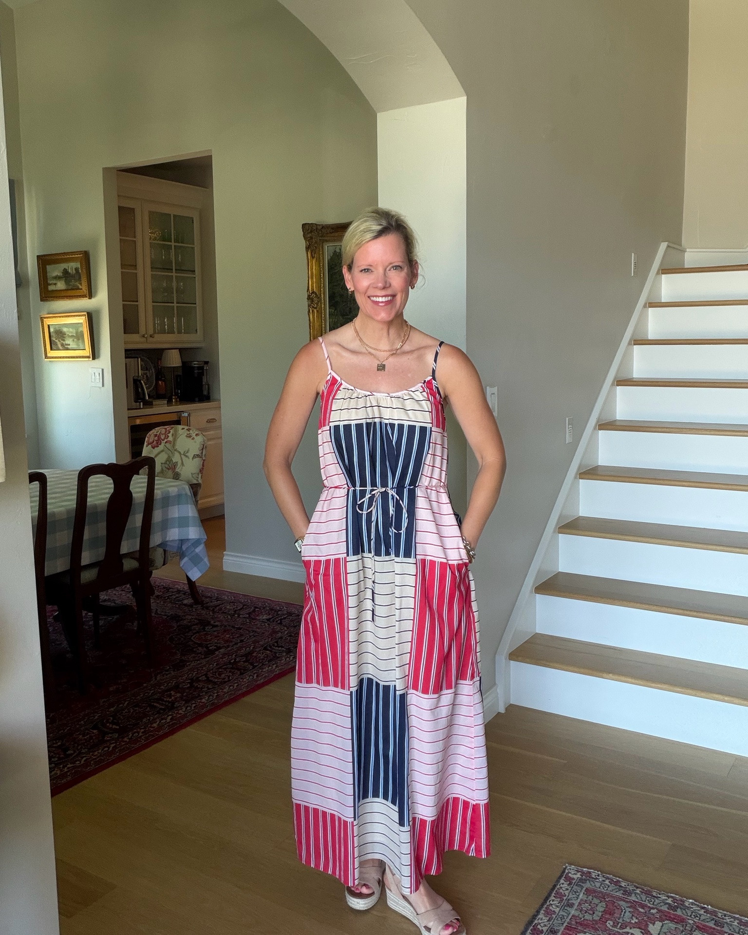 One of the dresses I bought for our summer vacation. I love it so much for Fourth of July as well. If you are in between sizes, I would size down. One day I wore a sleeveless red sweater over it and love that look as well! ￼

#LTKdayinmylife #LTKTravel #LTKSaleAlert