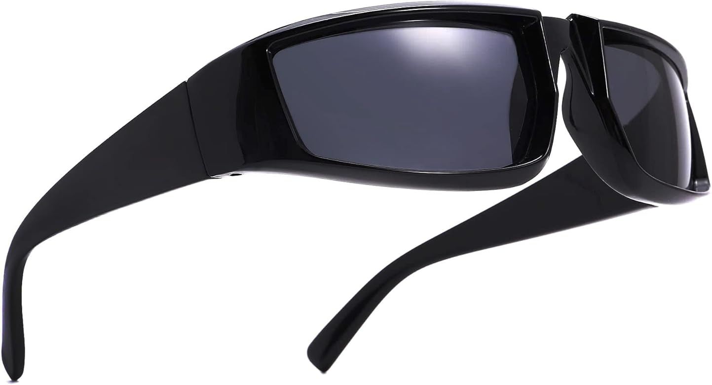 Wrap Around Trendy Sunglasses For Women Men Fashion Futuristic Rectangle Sunglasses Thick Chunky ... | Amazon (US)