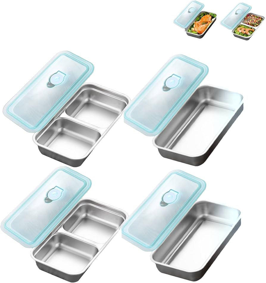 Stainless Steel Snack Containers with Lids Meal Prep Food Storage Container Lunch Box Multi Compa... | Amazon (US)