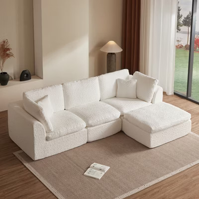 KWPZQEB 110" Cloud Sectional Couches, 3-Seater Comfy Couch with Movable Ottoman, Convertible L-Shape Couch, Deep Seat Couches for Living Room, White | Target