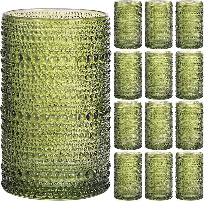 Moretoes Hobnail Drinking Glasses Set of 12,12 Oz Highball Glasses Embossed Boho Water Glass Cups... | Amazon (US)