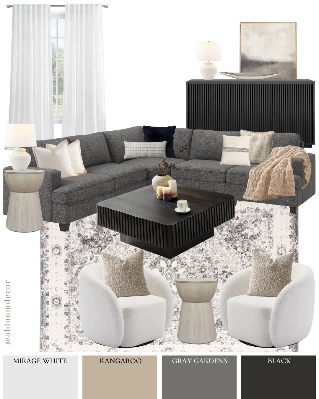 This living room mood board is cozy and modern, mixing soft neutrals with sleek black accents. It’s the kind of space that feels  polished and put-together.

#LTKHome
