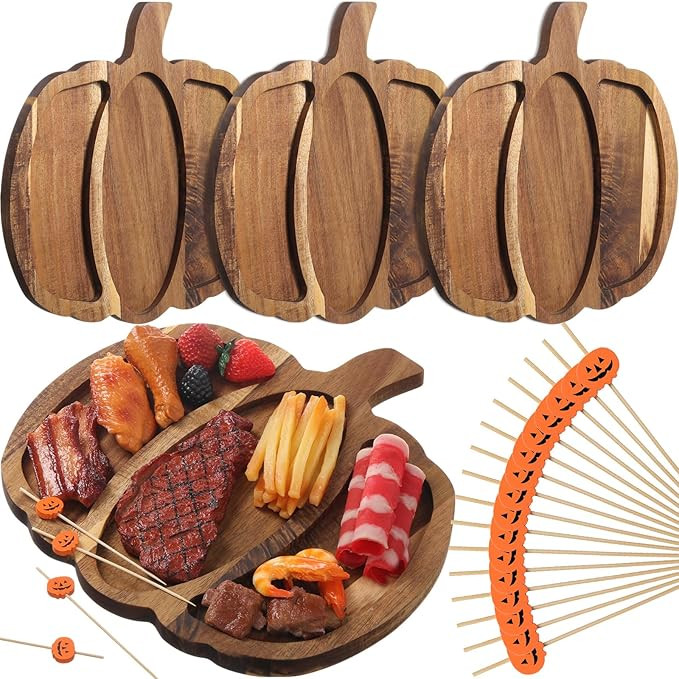 Patelai 4 Pcs Halloween Pumpkin Acacia Wood Charcuterie Board with 50 Pcs Bamboo Picks 11.4 Inch ... | Amazon (US)