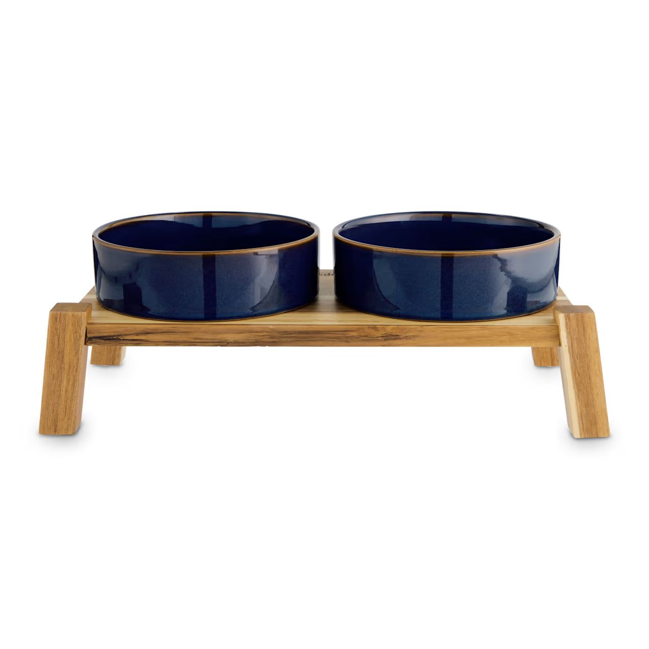 Reddy Indigo Ceramic & Wood Elevated Double Diner for Dogs, 3.8 Cup | Petco | Petco