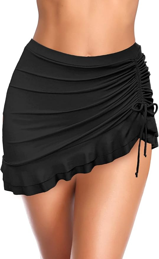 SHEKINI Women's Swimdress Ruffle Swim Skirt Side Pull Tie Swimsuit Bottom | Amazon (US)