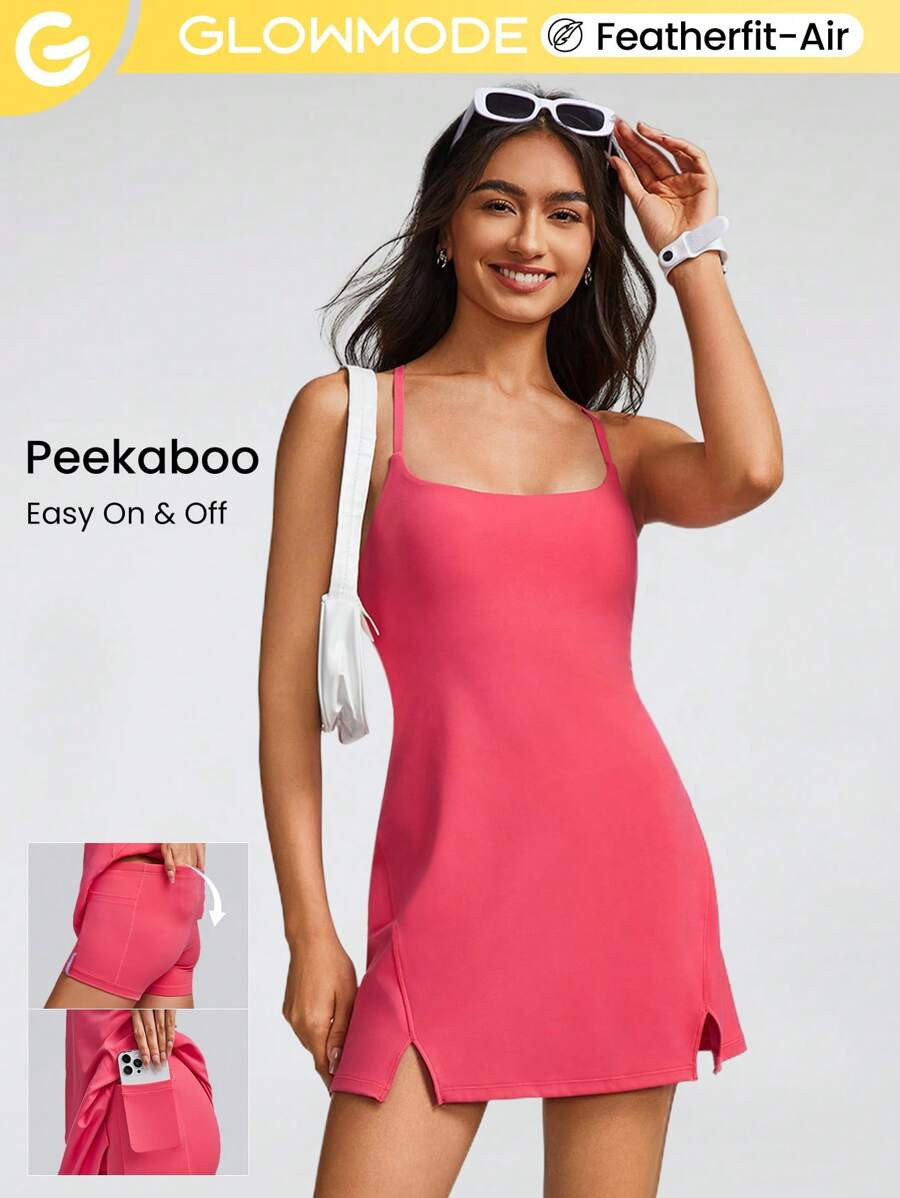 GLOWMODE FeatherFit™-Air Elevate A-Line Built-In Peekaboo Short Pocket Mini Slip Dress Low Impa... | SHEIN
