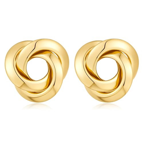 FILMOON Gold Geometric Drop Dangle Earrings for Women 18K Chunky Trendy Knot Stud Small Twisted Link Earring Jewelry | Amazon (US)