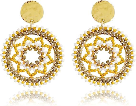 Colorful Beaded Earrings Statement Dangle Drop Boho Summer Beach Jewelry For Women Girls | Amazon (US)