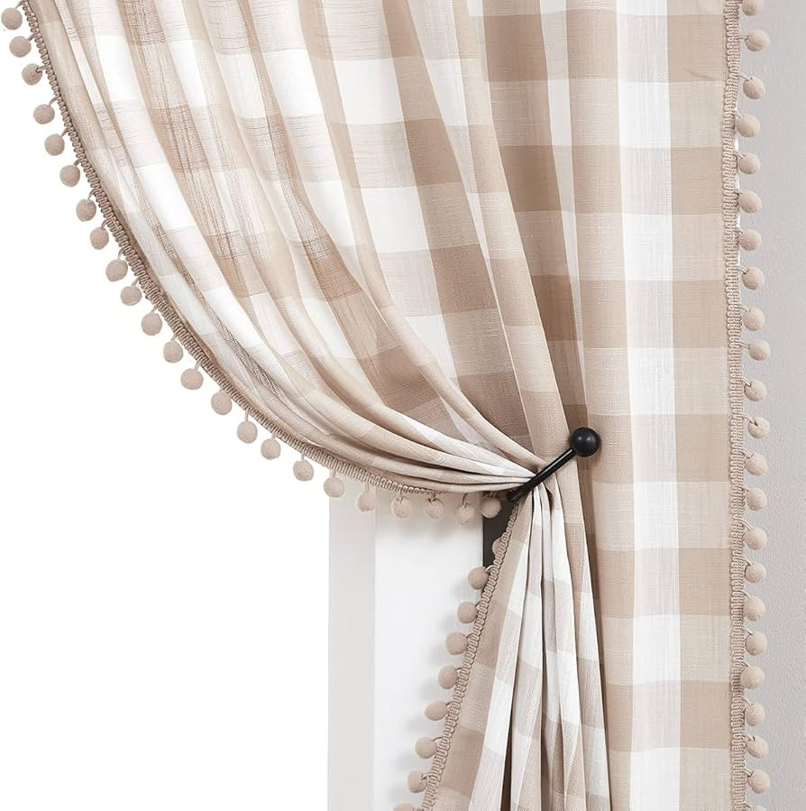 Treatmentex Buffalo Check Curtains 84inch Farmhouse Pom Pom Drapes for Living Room Vintage Gingha... | Amazon (US)