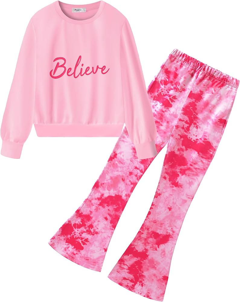 Arshiner Girls 2 Piece Clothes Long Sleeve Sweatshirt & Flared Pants Fall Clothing Set Size 5-12 ... | Amazon (US)