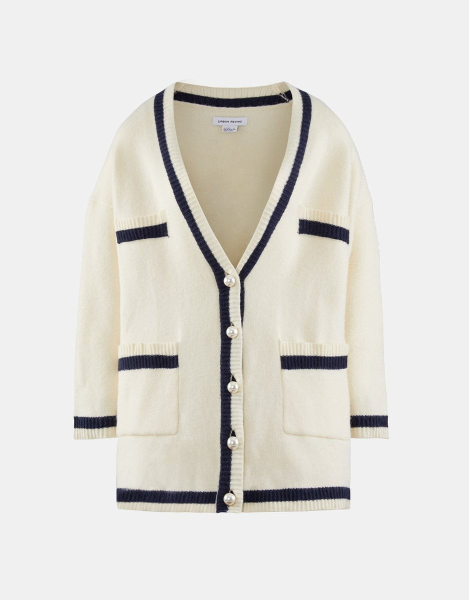 Off-Shoulder Sleeve V-Neck Knitted Cardigan | Urban Revivo