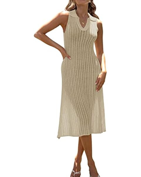 CUPSHE Women's Solid Hollow Out Sleeveless V Neck Cover Up | Amazon (US)