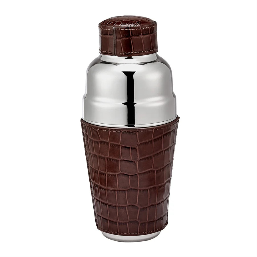 Cocktail Shaker | Brown Crocodile Embossed Leather | GiGi New York / Graphic Image