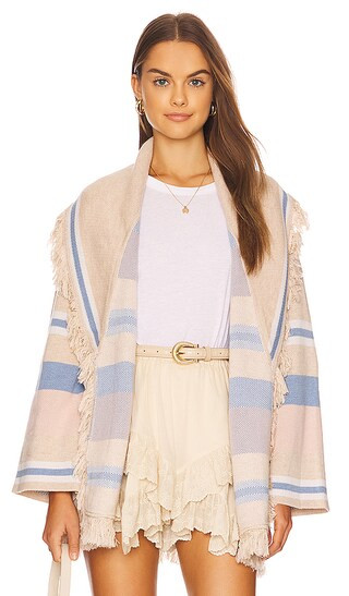 Atlas Blanket Stripe Fringe Cardigan in Nude & Blue Multi | Revolve Clothing (Global)
