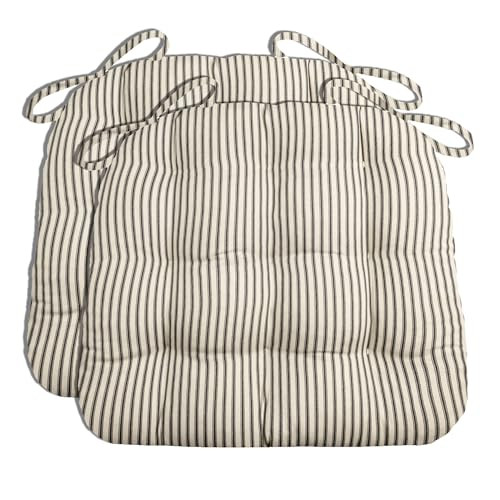 Barnett Home Decor Ticking Stripe Black Dining Chair Pad with Ties - Pack of 2-17" x 15" Size Standard Chair Cushion - Latex Foam Fill - Machine Washable, Reversible, 100% Cotton, Made in USA | Amazon (US)