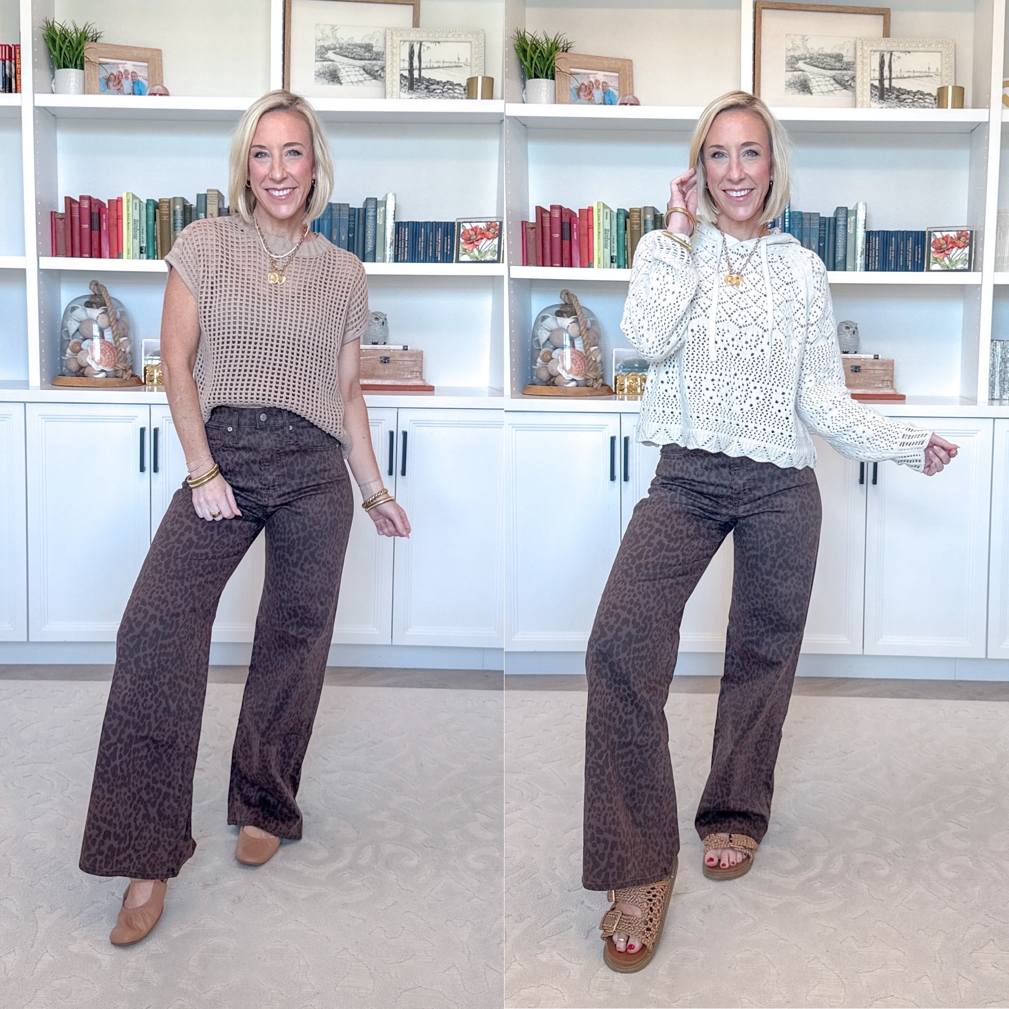 Leopard Jean - 1 pair - 6 easy outfits. High Rise Leopard Print Wide-Leg Jeans - I’m wearing a size 25, regular length, but I want to order the size 25 (wasn’t in store) and in the short length. Currently 60% off PLUS an extra 10% off in cart! (now $32.40!). Crochet Cap Sleeve Sweater - size small. Pointelle Hoodie Sweater w/ Long Sleeves - size Small. $29.50. 

 

#LTKootd #LTKOver40 #LTKSaleAlert