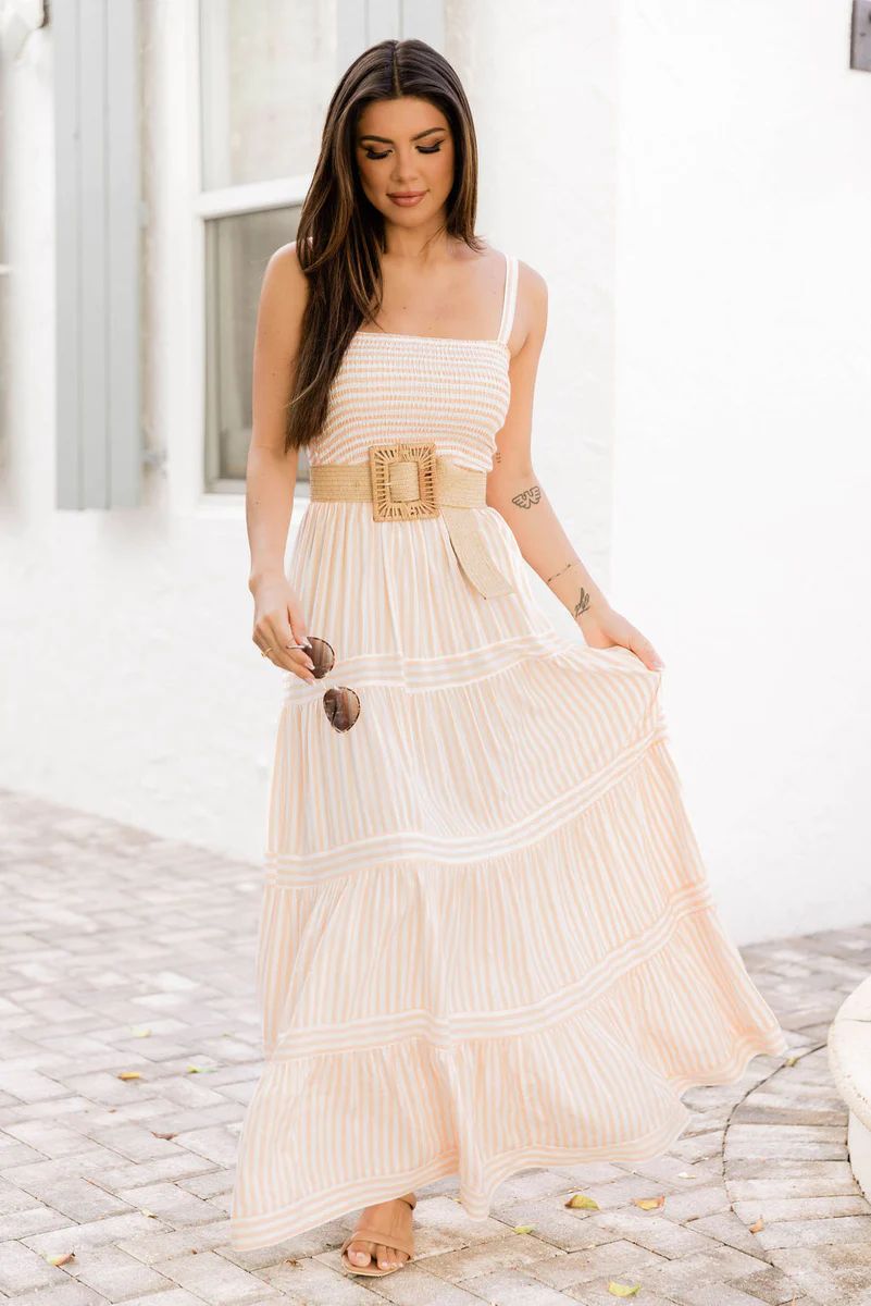 Break It Down Light Orange Striped Tiered Maxi Dress | Pink Lily