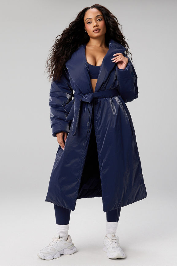 Belted Shine Insulated Long Coat | Fabletics
