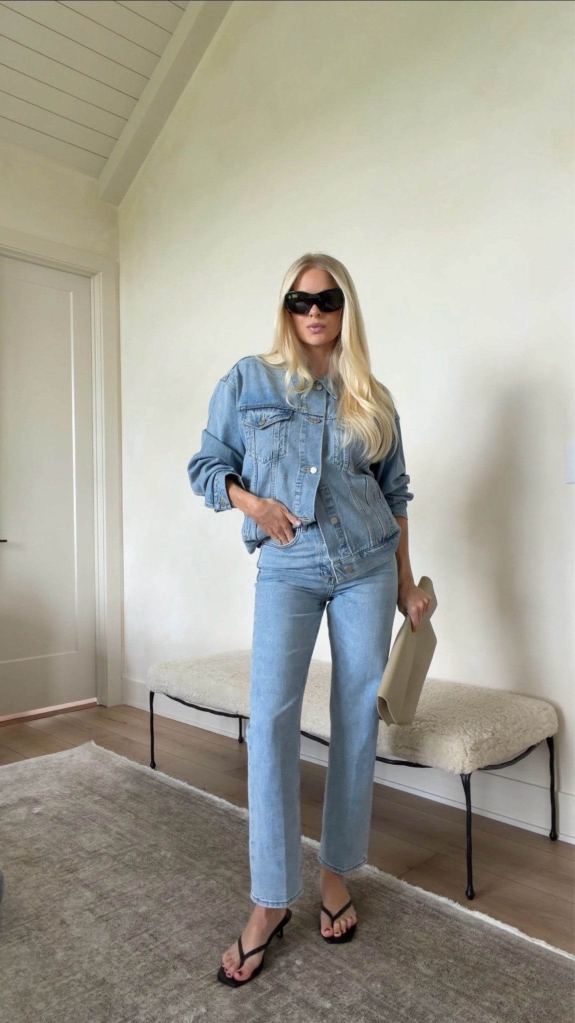 SIZE: med in jacket, 28 in jeans (sized up for pp), COLOR: 7 Yrs Bleu Taboo, linking similar shoes! #kathleenpost Summer to fall transition outfit, fall fashion, denim on denim, Canadian tuxedo

#LTKootd