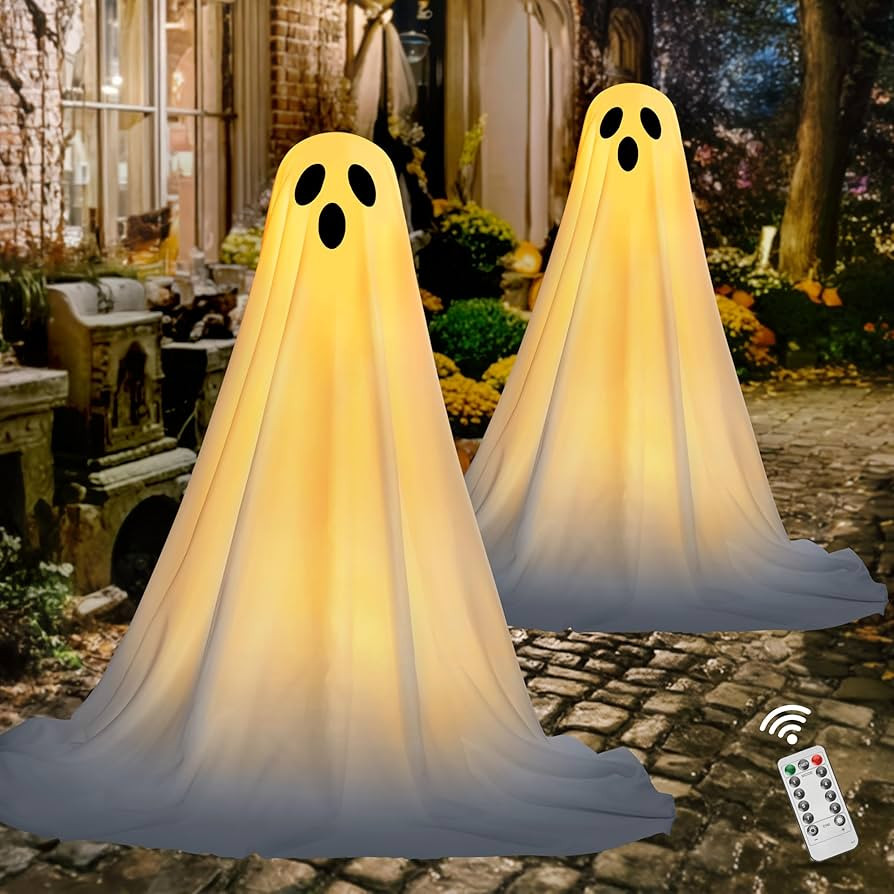 JOYIN 2 Pack 47'' Halloween Decorations Outdoor Light Up Ghost with Timer, Standing Ghost Hallowe... | Amazon (US)