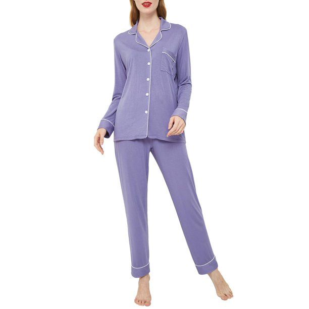 INNERSY Women's Pajamas Set Long Sleeve Sleepwear Button Down Nightwear Soft Pj Lounge Sets (M, V... | Walmart (US)
