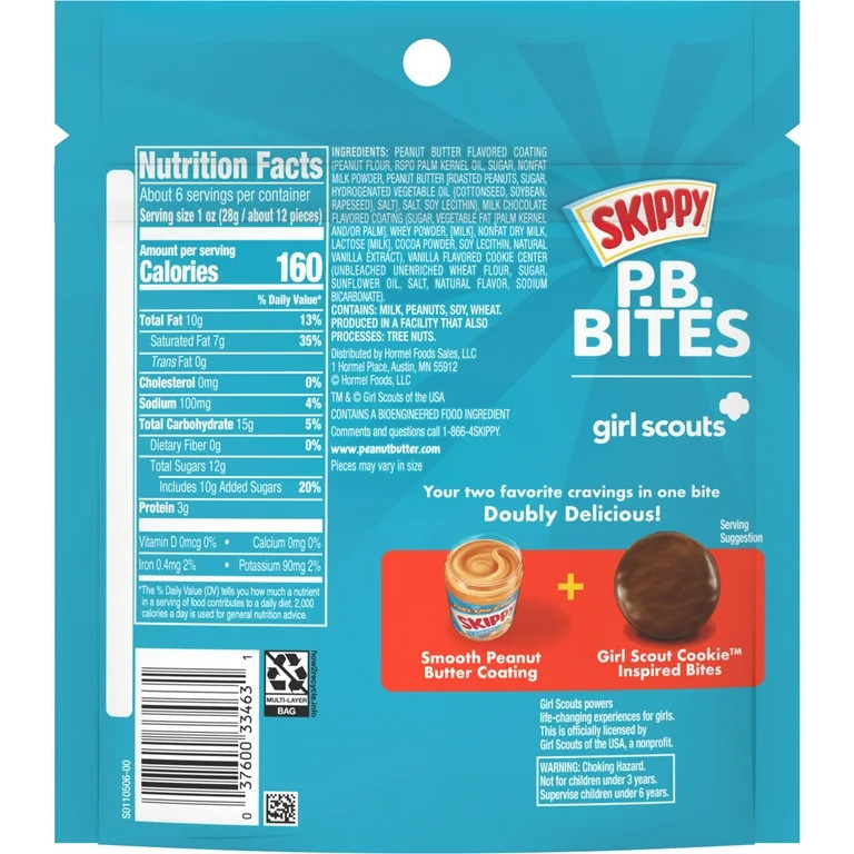SKIPPY PB Bites Girl Scout Chocolate Peanut Butter Snack, Shelf-Stable, 5.5 oz Plastic Pouch | Walmart (US)