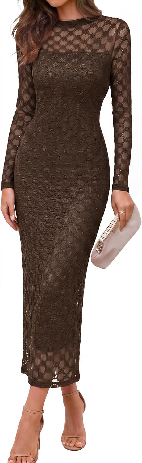 Simplee Womens Lace Maxi Formal Wedding Guest Elegant Bodycon Dress | Amazon (US)