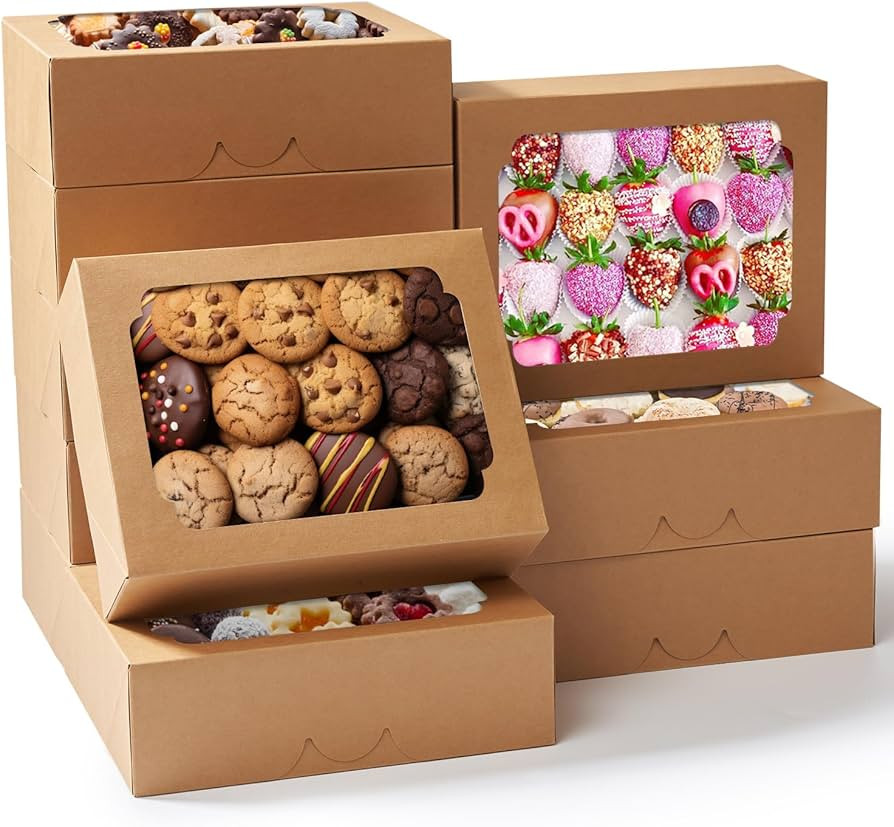 Cookie Boxes 8-Inch, Pop-up Bakery Treat Boxes with Window, Dessert Pastry Box Brown for Gift Giv... | Amazon (US)