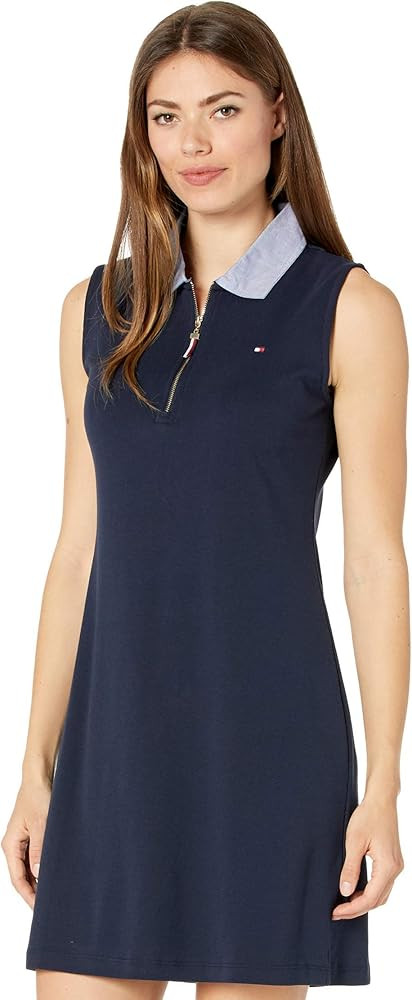 Tommy Hilfiger Sleeveless Zip-Up Polo Dress Sky Captain SM | Amazon (US)