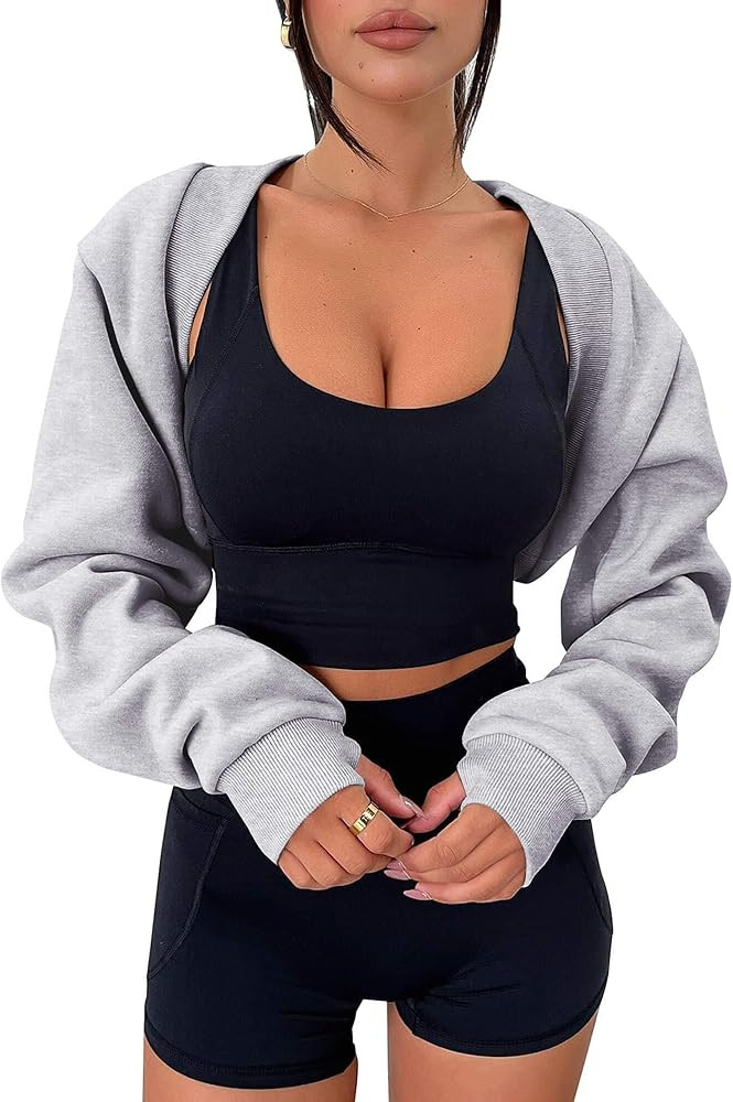 Zwurew Women's Bolero Shrug Long Sleeve Cropped Sweatshirt with Thumb Hole Workout Shrugs Open Fr... | Amazon (US)