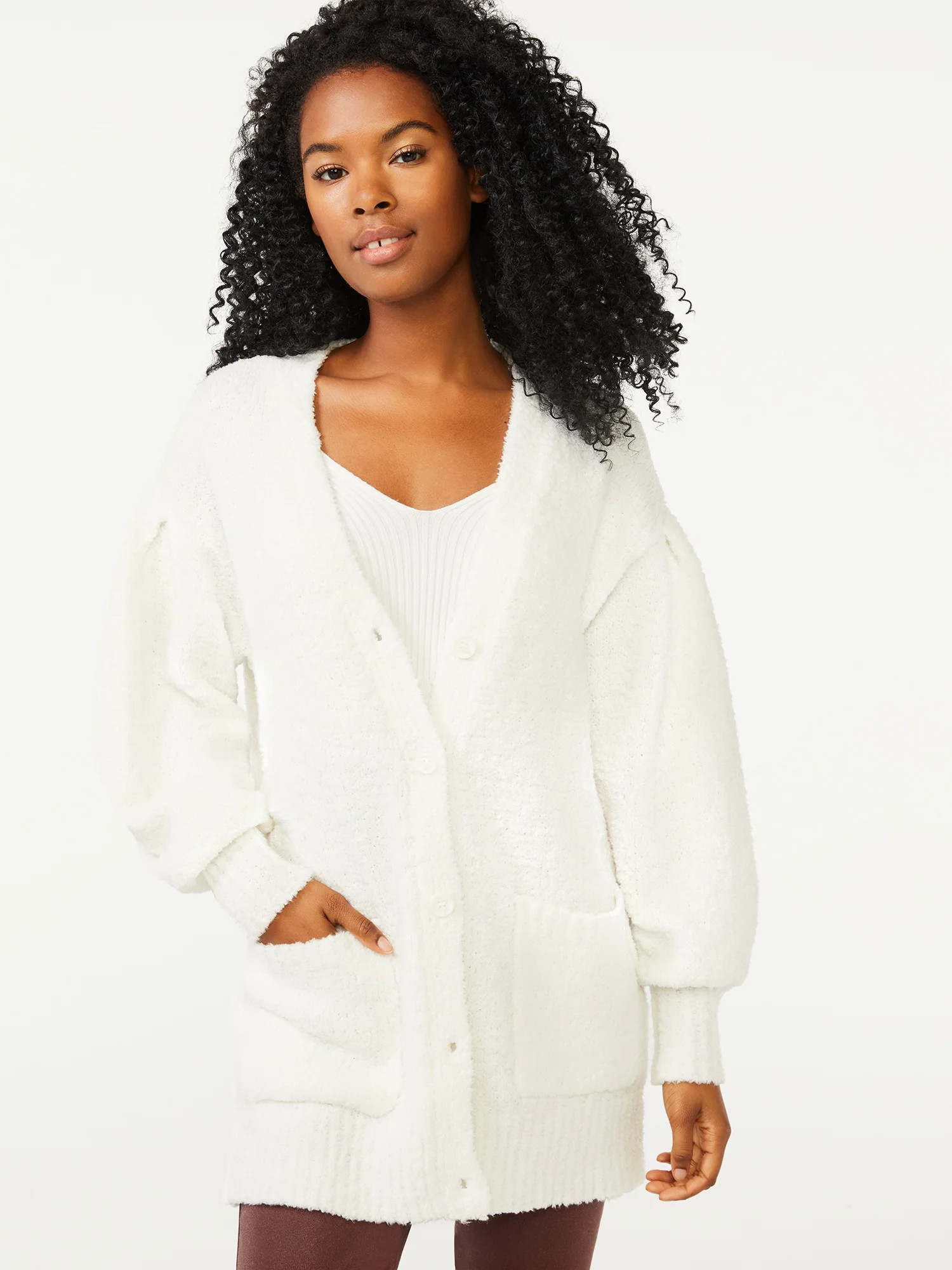 Scoop Women's Faux Sherpa Grandpa Cardigan Sweater - Walmart.com | Walmart (US)