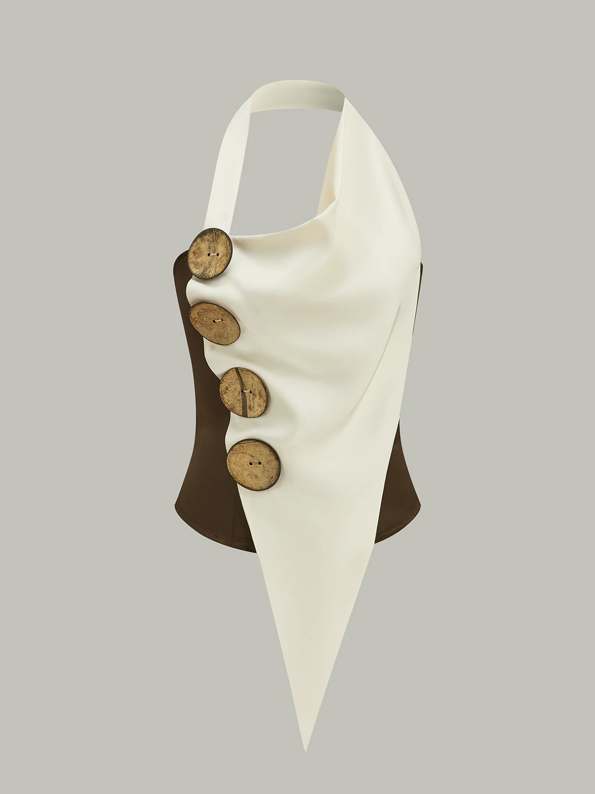 Asymmetrical Halter Top with Large Buttons | Commense