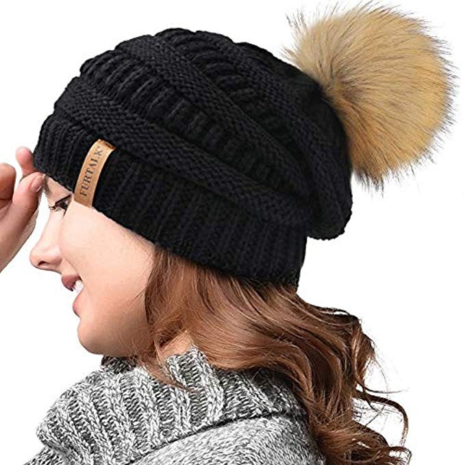 FURTALK Womens Slouchy Winter Knit Beanie Hats Chunky Hat Bobble Hat Ski Cap | Amazon (US)