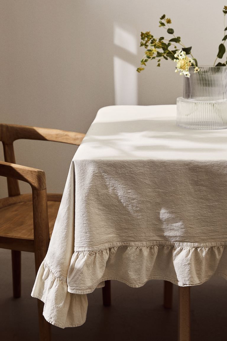 Ruffle-trimmed Tablecloth - Light beige - Home All | H&M US | H&M (US + CA)