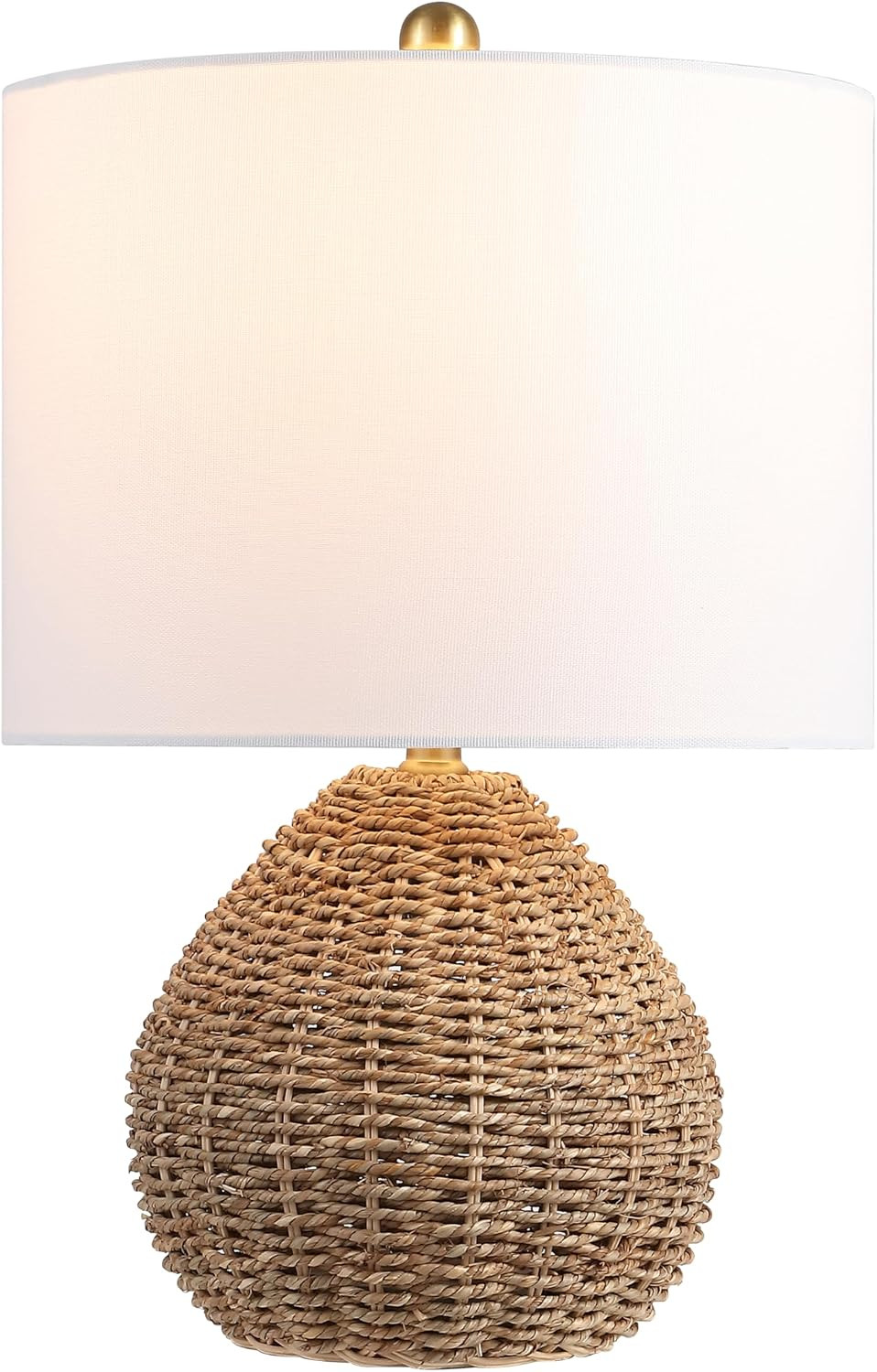 JONATHAN Y JYL8029A 20.5" Bohemian LED Table Lamp, Round Woven Rattan Coastal Nightstand Lamp with 13" White Linen Drum Shade, Farmhouse Lamp for Bedroom, Living Room, Office, LED Bulb Included, Brown | Amazon (US)