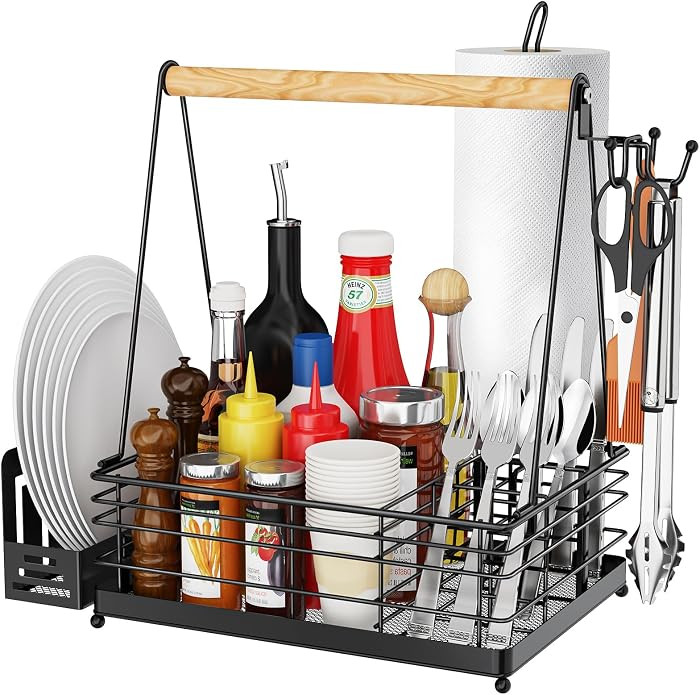 Grill Caddy with Paper Towel Holder, BBQ Caddy for Outdoor Grill, Picnic Condiment Utensil Storag... | Amazon (US)