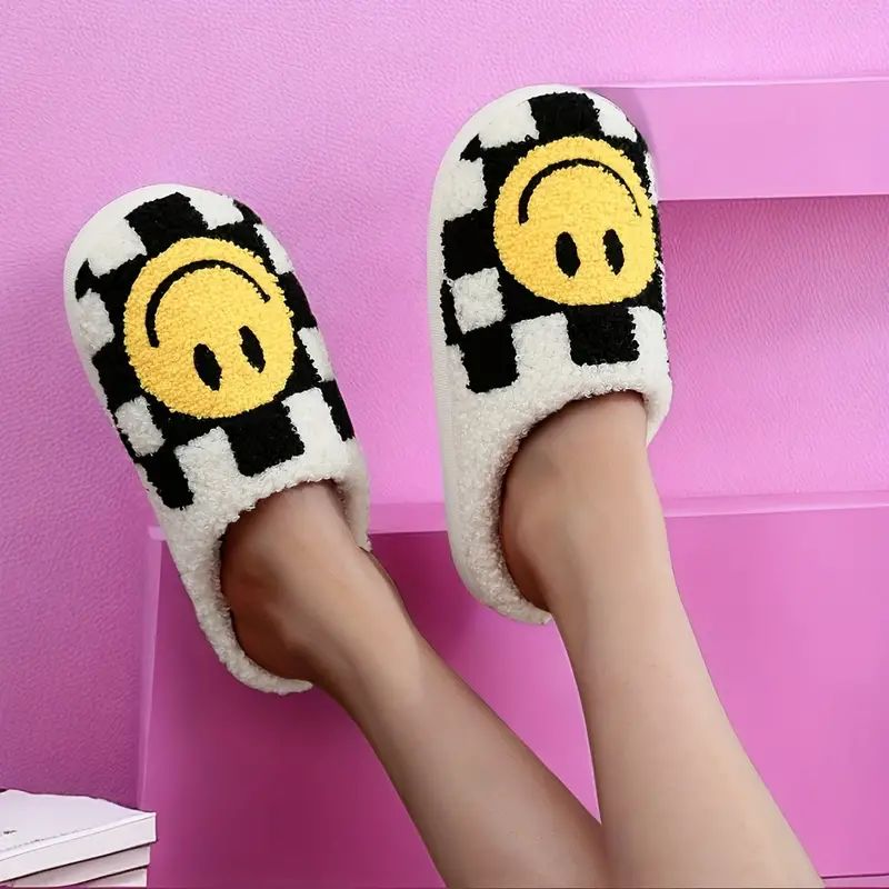 Smile Face Pattern Slippers Casual Slip Plush Lined Shoes - Temu | Temu Affiliate Program