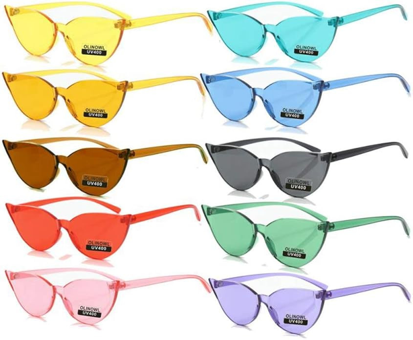 OLINOWL Cat Eye Rimless Sunglasses Oversized One Piece Colored Transparent Eyewear Retro Eyeglass... | Amazon (US)