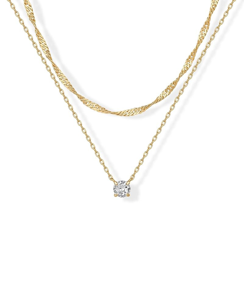 PAVOI 14K Gold Plated Twisted Singapore Chain Layering Choker with Round Solitaire and Serpentine... | Amazon (US)