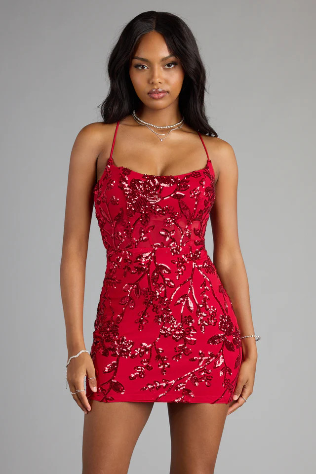 Camila Sequin Lace-Up Bodycon Mini Dress | Windsor Stores