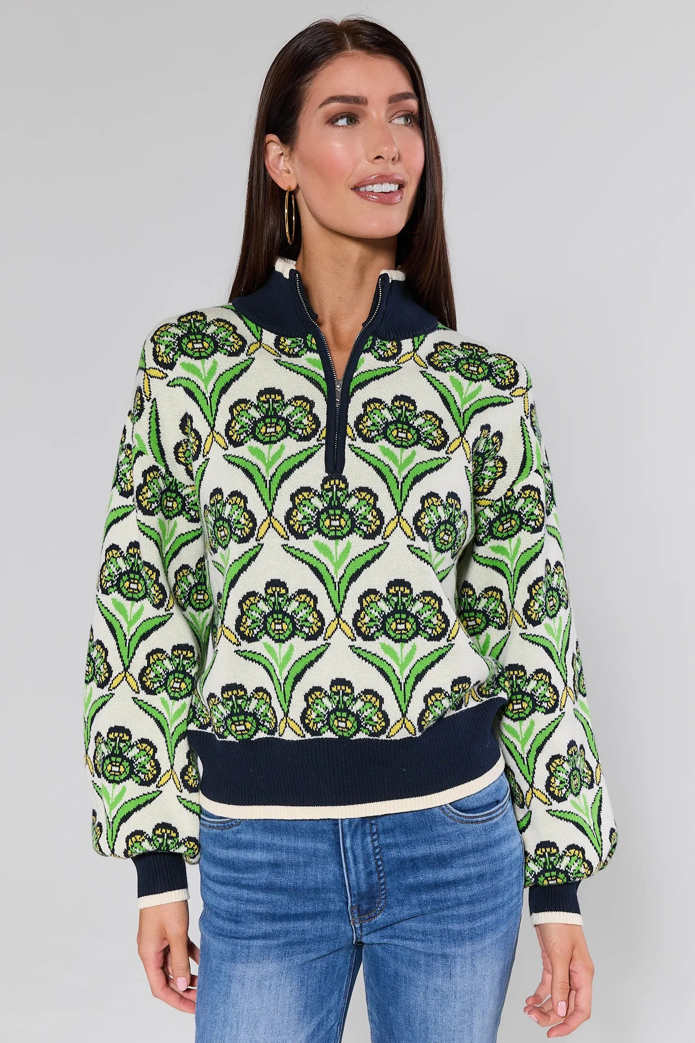 Andrea Green Half Zip Sweater | Avara