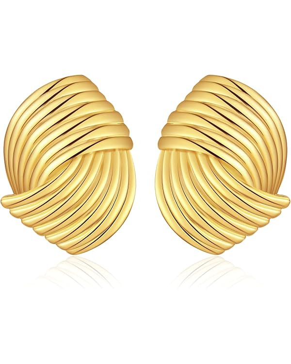 Chunky Gold Earrings Trendy Vintage Gold Shell Geometric Stud Statement Earrings Hypoallergenic D... | Amazon (US)